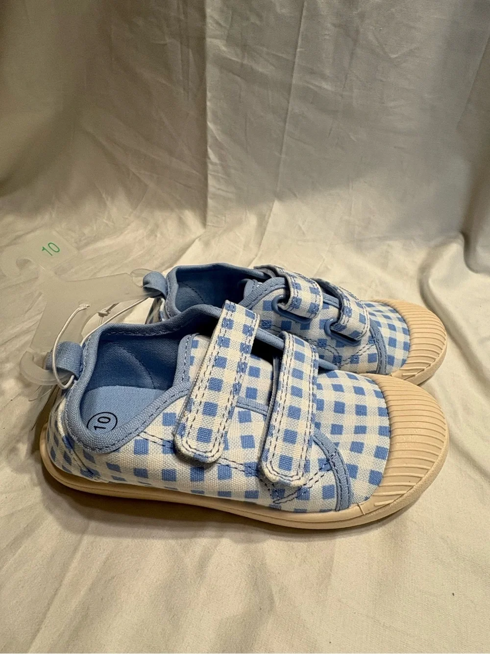 Parker Light Blue Gingham Kids Sneakers with Hook-and-Loop Straps